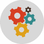 Digital marketing process and development icon showing strategic planning and implementation of marketing campaigns.